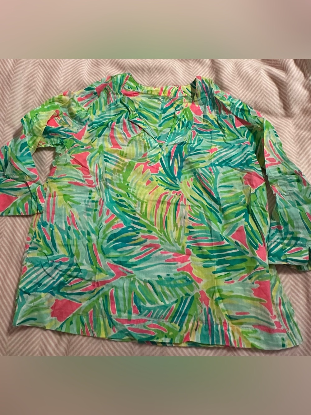 Lilly Pulitzer Green, Teal & Pink Palm-Print Long-Sleeve Top